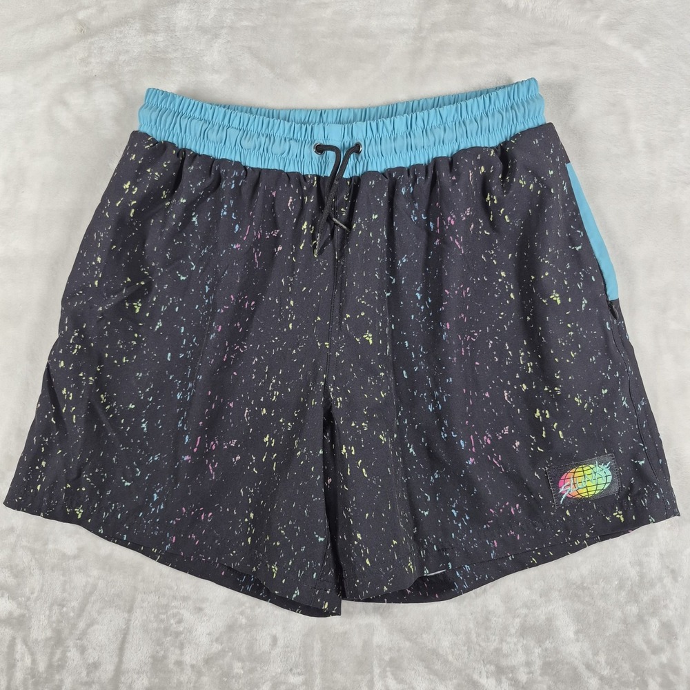 Slunks Shorts Men's Medium Black Lined Splatter Volleyball Beach Casual Comfort